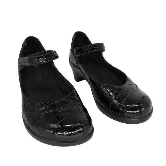 ARAVON Women's Black Patent Croc Embossed Mary Jane 'Maya' Comfort Shoes 6.5 D - Picture 4 of 12